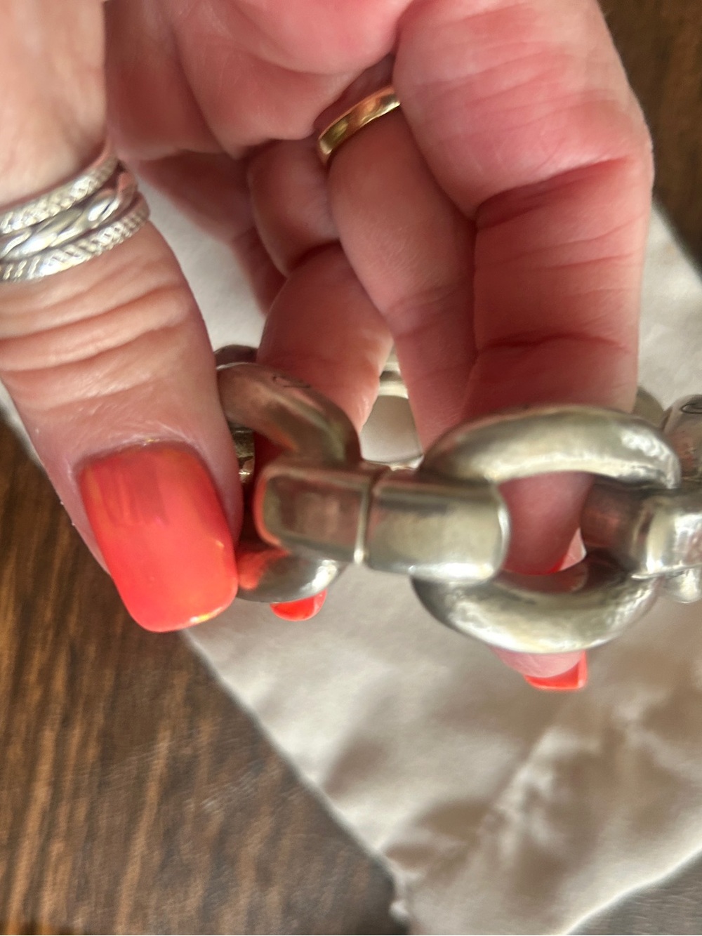 Brighton Chunky Silver Link Bracelet with Coral Nails Accent